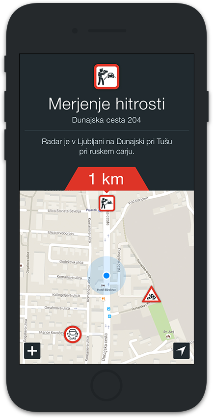 Radar alarm aplikacija screenshot